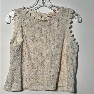 SOLITAIRE NWT Ecru Crochet Embroidered Floral Boho Beach Summer Tank/Blouse SZ S